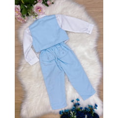Conjunto Social Camisa Branca C/ Calça Colete Gravata Azul