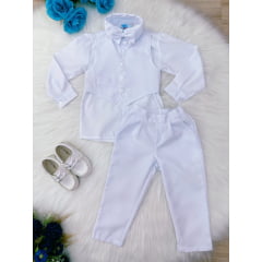 Conjunto Social Camisa Branca C/ Colete Calça Grav. Branco