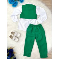 Conjunto Social Camisa Branca C/ Colete Calça Gravata Verde