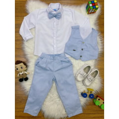 Conjunto Social Camisa Branca Calça e Colete Azul Claro