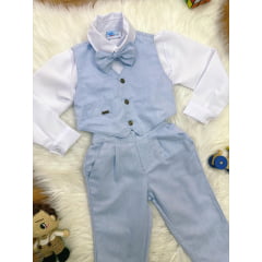 Conjunto Social Camisa Branca Calça e Colete Azul Claro