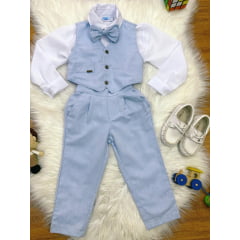 Conjunto Social Camisa Branca Calça e Colete Azul Claro