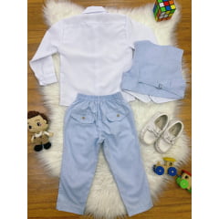Conjunto Social Camisa Branca Calça e Colete Azul Claro