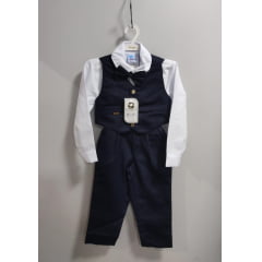 Conjunto Social Camisa Branca Calça e Colete Azul Escuro