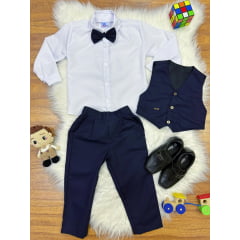 Conjunto Social Camisa Branca Calça e Colete Azul Marinho