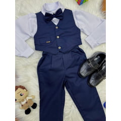 Conjunto Social Camisa Branca Calça e Colete Azul Marinho