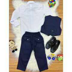 Conjunto Social Camisa Branca Calça e Colete Azul Marinho