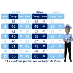Conjunto Social Camisa Branca Calça e Colete Azul Marinho