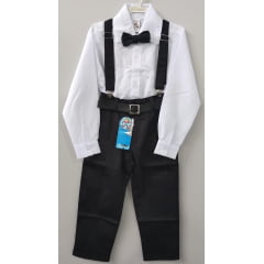 Conjunto Social Camisa Branca Calça Gravata e Susp. Preto