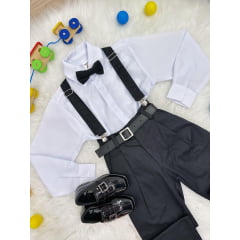 Conjunto Social Camisa Branca Calça Gravata e Susp. Preto