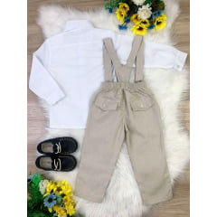 Conjunto Social Camisa Branca Calça Gravata Susp. Bege