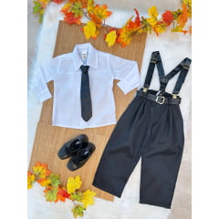 Conjunto Social Camisa Branca Calça Susp. e Gravata Preto