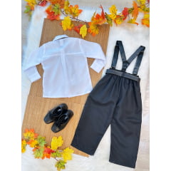 Conjunto Social Camisa Branca Calça Susp. e Gravata Preto