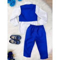 Conjunto Social Camisa Branca Colete Calça Grav. Azul Royal