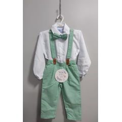 Conjunto Social Camisa Branca Com Calça Gravata e Susp. Verde