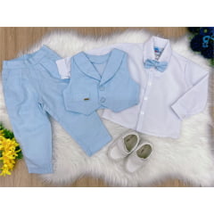 Conjunto Social Camisa Branca e Calça Colete Gravata Azul