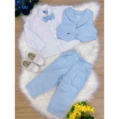 Conjunto Social Camisa Branca e Calça Colete Gravata Azul