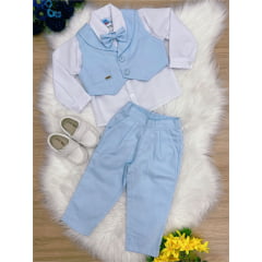 Conjunto Social Camisa Branca e Calça Colete Gravata Azul