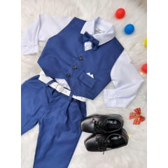 Conjunto Social Camisa Branca e Colete Calça Grav. Azul Mar.
