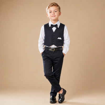 Conjunto Social Camisa Branca e Colete Calça Gravata Preto