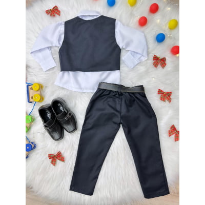 Conjunto Social Camisa Branca e Colete Calça Gravata Preto