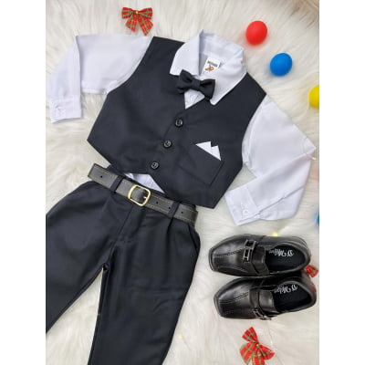 Conjunto Social Camisa Branca e Colete Calça Gravata Preto