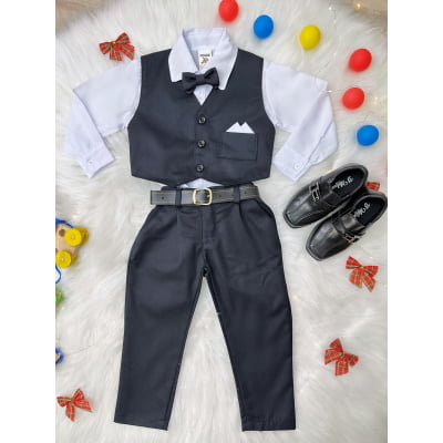 Conjunto Social Camisa Branca e Colete Calça Gravata Preto