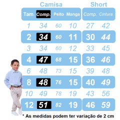Conjunto Social Camisa Branca e Short Susp. Gravata Azul Marinho