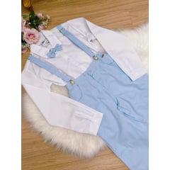 Conjunto Social Camisa Branca Gravata Calça Suspensório Azul