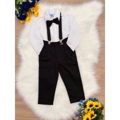 Conjunto Social Camisa Branco e Calça Gravata Susp. Preto