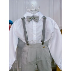 Conjunto Social Camisa Branco e Calça Susp. Gravata Cinza