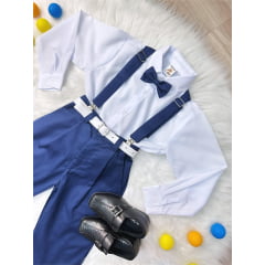 Conjunto Social Camisa Calça Gravata e Susp. Azul Marinho