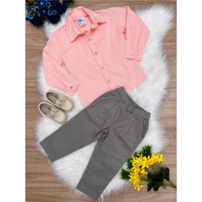 Conjunto Social Camisa Salmão e Calça Sarja Caqui Conjunto Social Camisa Salmão e Calça Sarja Caqui