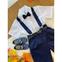 Conjunto Social Camisa Susp. Gravata e Short  Azul Marinho