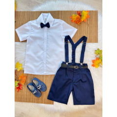 Conjunto Social Camisa Susp. Gravata e Short  Azul Marinho