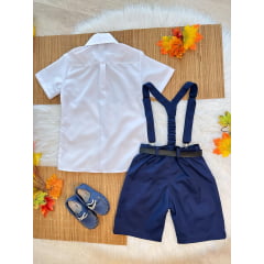 Conjunto Social Camisa Susp. Gravata e Short  Azul Marinho