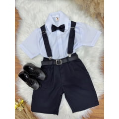 Conjunto Social Camisa Susp.Gravata e Short Preto