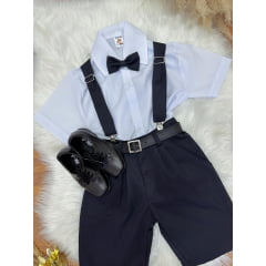 Conjunto Social Camisa Susp.Gravata e Short Preto