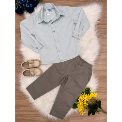 Conjunto Social Camisa Verde e Calça Sarja Caqui Conjunto Social Camisa Verde e Calça Sarja Caqui