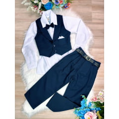 Conjunto Social Colete Calça Azul Marinho e Camisa Branca