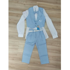 Conjunto Social Colete Calça Gravata Azul Claro e Camisa Branca