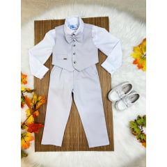 Conjunto Social Colete Calça Gravata Cinza e Camisa Branca