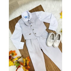 Conjunto Social Colete Calça Gravata Cinza e Camisa Branca