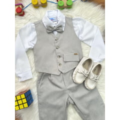 Conjunto Social Colete Gravata e Calça Cinza e Camisa Branca
