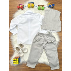 Conjunto Social Colete Gravata e Calça Cinza e Camisa Branca