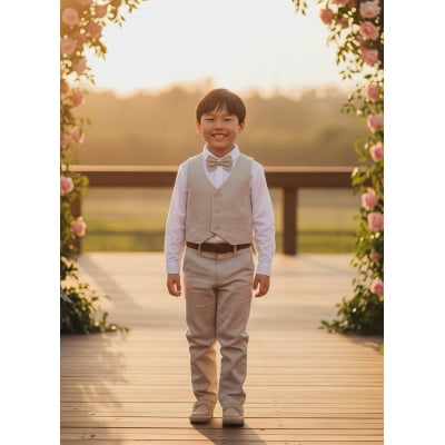 Conjunto Social Pajem Calça Colete Bege e Camisa Branca Conjunto Social Pajem Calça Colete Bege e Camisa Branca