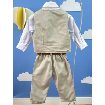 Conjunto Social Pajem Calça Colete Bege e Camisa Branca