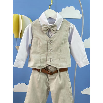 Conjunto Social Pajem Calça Colete Bege e Camisa Branca