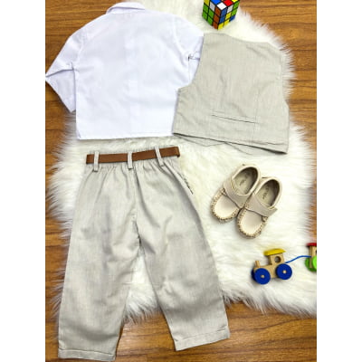 Conjunto Social Pajem Calça Colete Bege e Camisa Branca