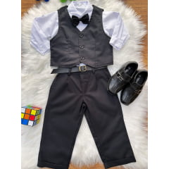 Conjunto Social Pajem Calça Colete Preto e Camisa Branca
